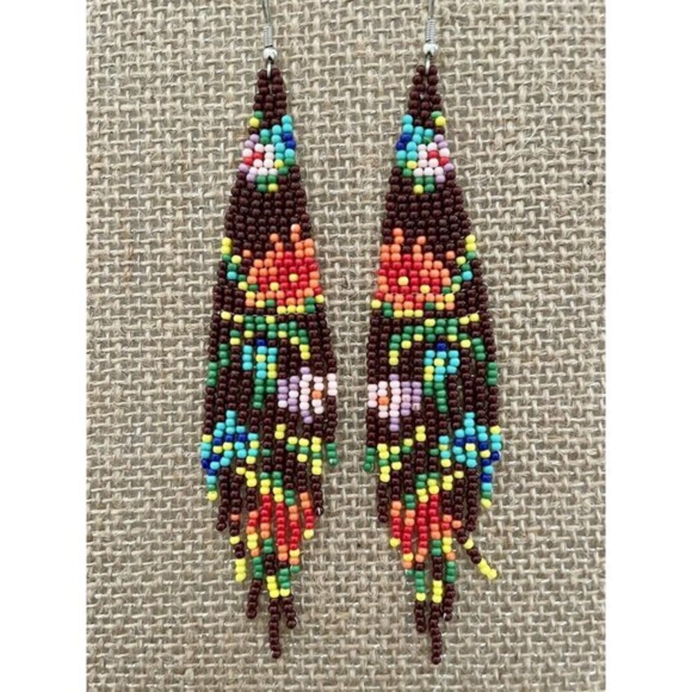 Handmade Miyuki Seed Bead Fringe Dangling Earrings Desert In Bloom Brown NWT